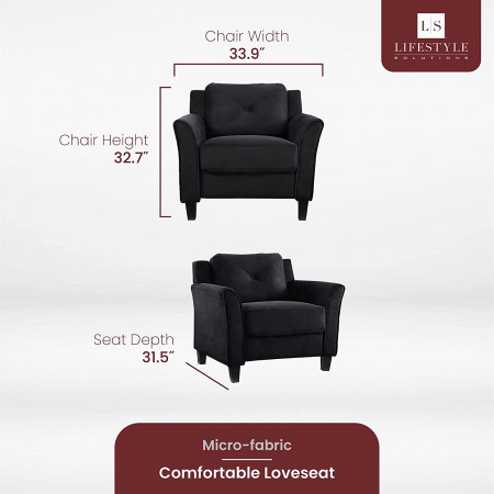 Life Black : Ghế Sofa Đơn Với Tay Vịn Cong, Vải Màu Đen